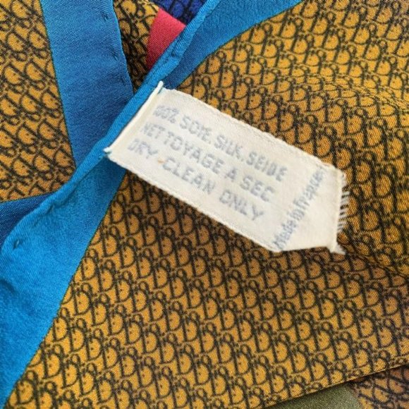 Dior Pink Black Aqua Gold Trotter Logo Print Silk Scarf - Picture 3 of 5